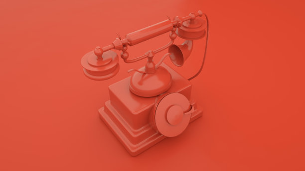 红色老式手机在红色背景上的3d插图图片下载