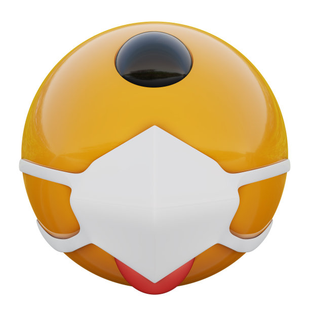 新型冠状病毒2019-nCoV防护口罩中厚脸皮和顽皮的独眼巨人黄色表情符号脸的3D渲染图片下载