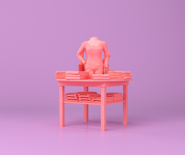 女装布架、商店货架、商店摊位以紫色和粉红色为平，单色背景，3d渲染图片下载