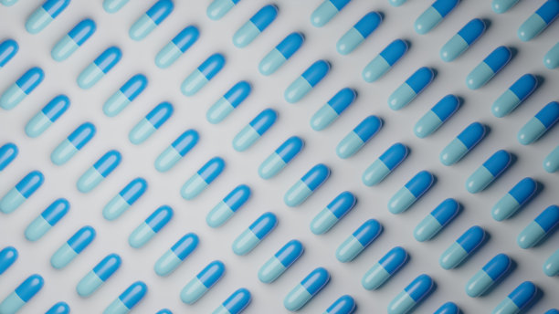 白色背景上的浅蓝色药丸。医药行业、医疗行业、处方药概念。数字3 d渲染。图片下载