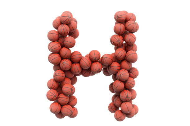 字母H来自篮球，3D渲染孤立在白色背景图片下载