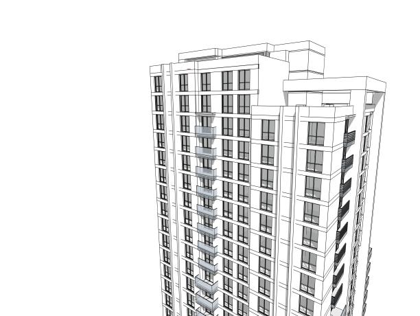 一个住宅建筑立面的抽象三维插图。图片下载