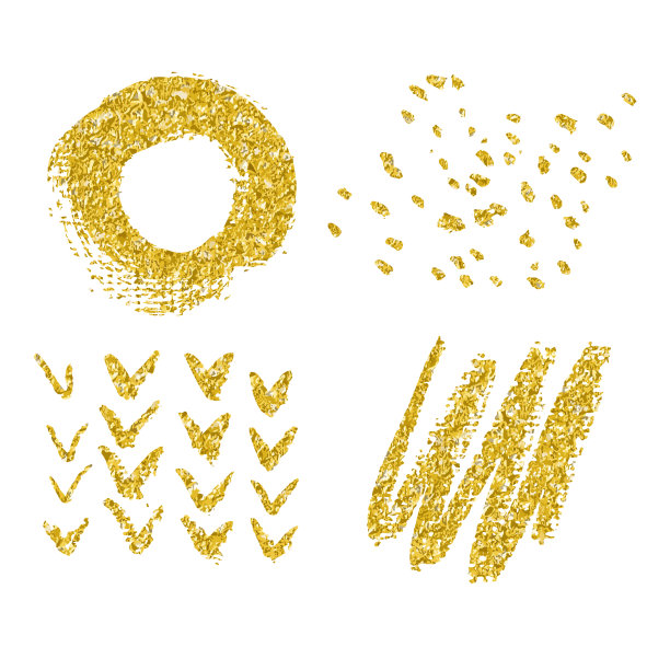 金色的笔触带着闪光。矢量纹理。条纹、圆圈和扁勾。用于请柬、证书和装饰。图片下载
