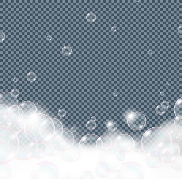 透明背景上的肥皂泡被孤立。逼真的看矢量插图。图片下载