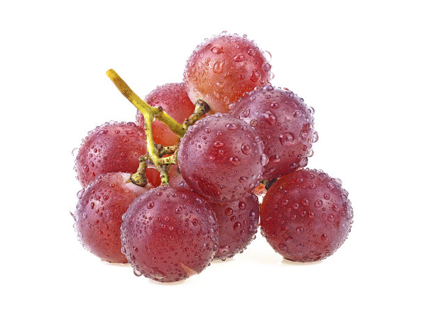 一串红色的葡萄和孤立的水滴在白色的背景图片下载