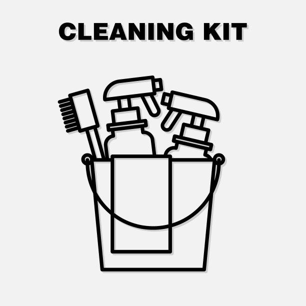 清洁用具，清洁用品，静物。平面设计的清洗设备。插图。图片下载
