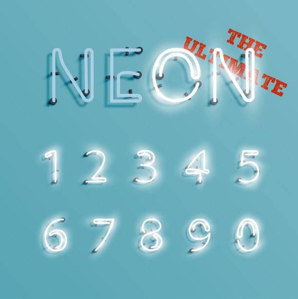 现实霓虹字符集，矢量插图图片下载