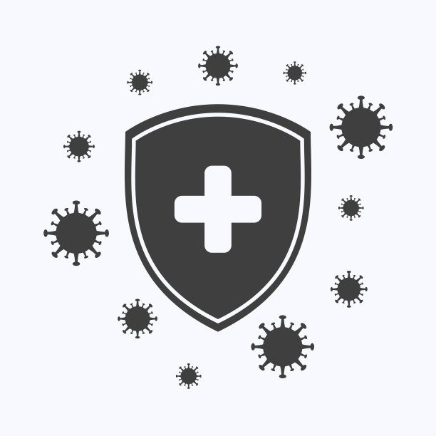 盾牌与corona病毒平面设计风格的白色背景，矢量插图图片下载