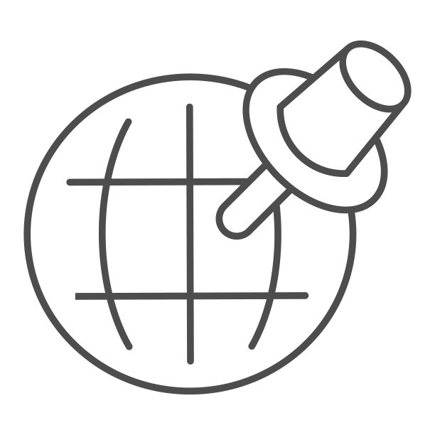 指针和地球仪细线图标。旅行地图大头针与行星地球符号，轮廓风格象形图上的白色背景。旅游标志的移动概念和网页设计。矢量图形。图片下载