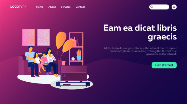 父母夫妇，男孩和女孩看电视图片下载