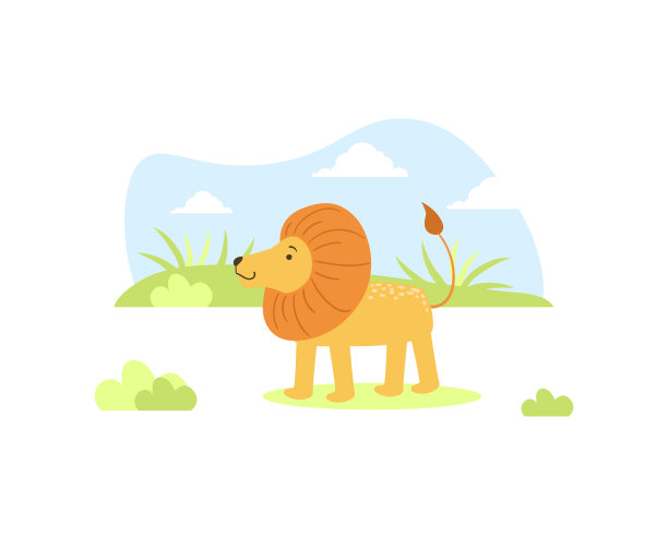 可爱的狮子在非洲景观，热带动物在自然矢量插图图片下载