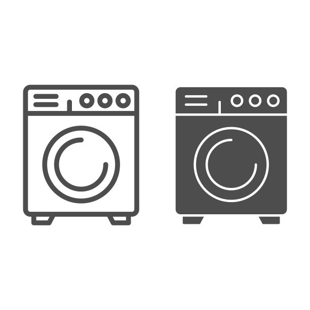 洗衣机线和字形图标。洗衣机，装置洗衣服符号，轮廓风格象形文字上的白色背景。家用电器标识的移动概念和网页设计。矢量图形。图片下载