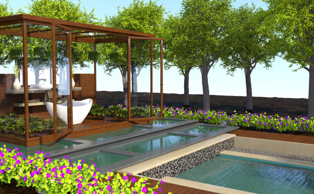 3D插画花园浴室图片下载