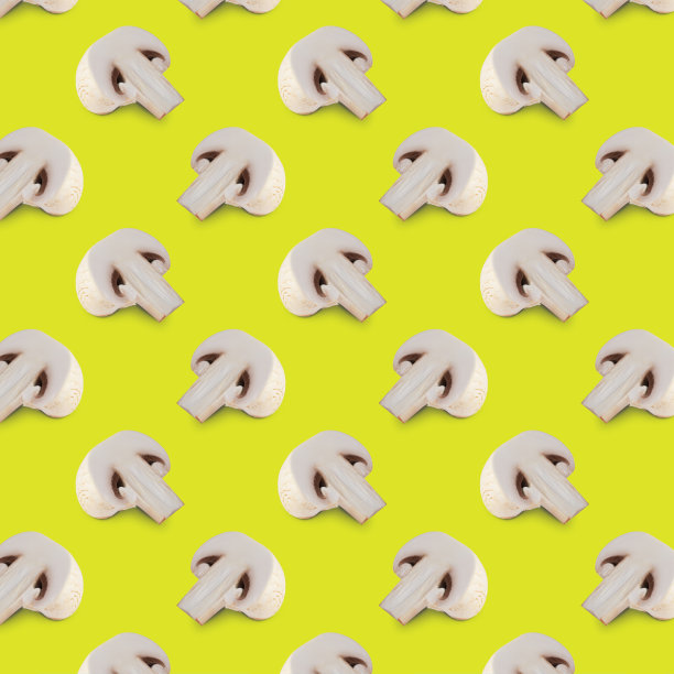 无缝模式蘑菇黄色背景，俯视图图片下载