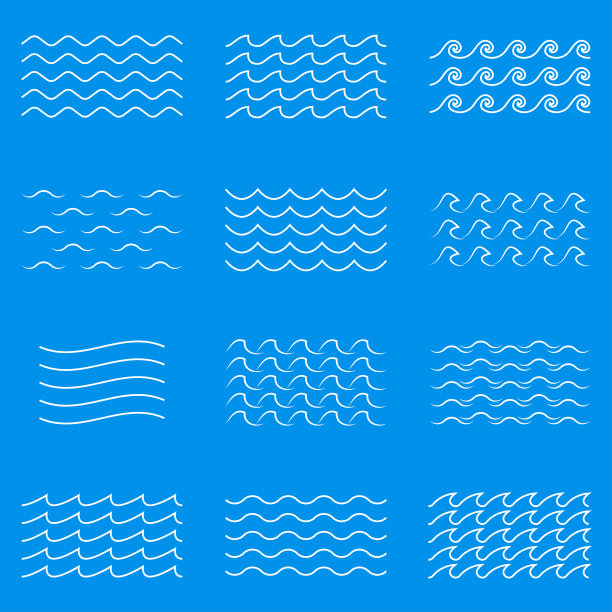 波浪线图标设置。水轮廓的象征。海和海洋标志。矢量插图。图片下载