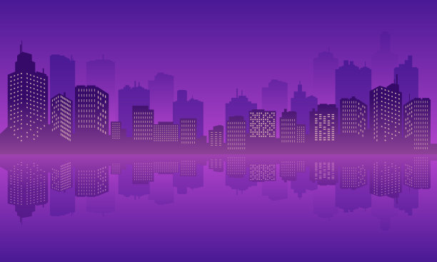 湖中高楼的剪影。素材图片