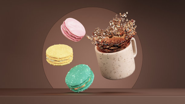 三个马卡龙加一点咖啡图片下载
