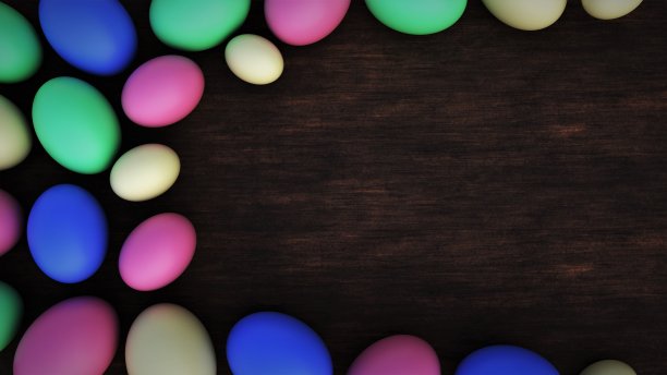 复活节的框架。鸡蛋的边框带有文本的位置。3 d渲染。图片下载