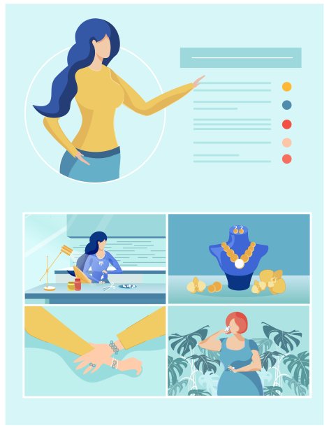 女大师在家制作首饰，插画。图片下载