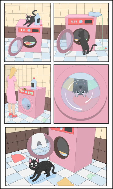 一只好奇的猫在洗衣机里被洗了。图片下载