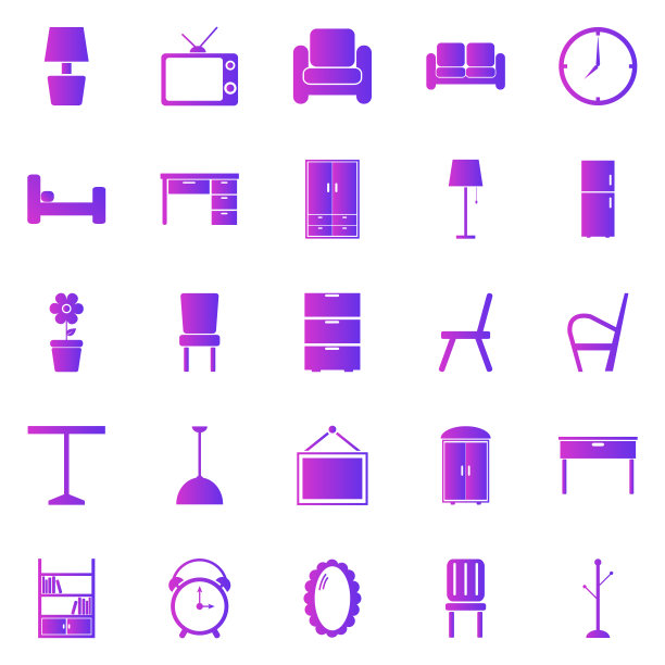 白色背景上的家具渐变图标图片下载