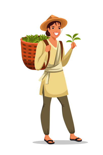 女孩提着一个柳条篮子，里面装着绿茶素材图片