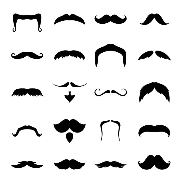 男性八字胡套装，黑色经典胡子图标图片下载
