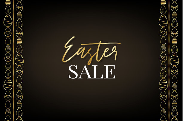 黑色镶金蛋的复活节促销海报。节日贺卡，广告横幅。矢量插图。图片下载