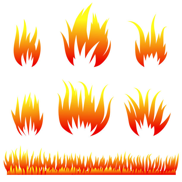 火和火焰图标的集合在平面风格孤立的白色背景。矢量插图。图片下载