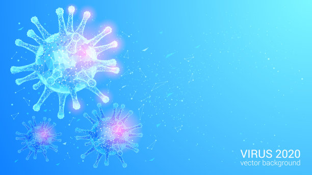 病毒的多边形图像。向量。蓝色抽象医学背景。世界大流行和冠状病毒疫情。健康和免疫问题。文本。图片下载