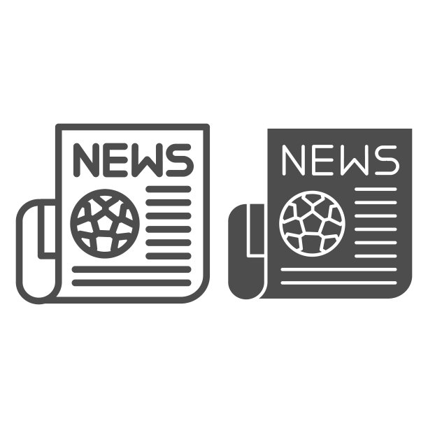 报纸线和固体图标。足球或足球新闻在新闻，文章出版符号，轮廓风格象形文字在白色背景。运动标志的移动概念和网页设计。矢量图形。图片下载