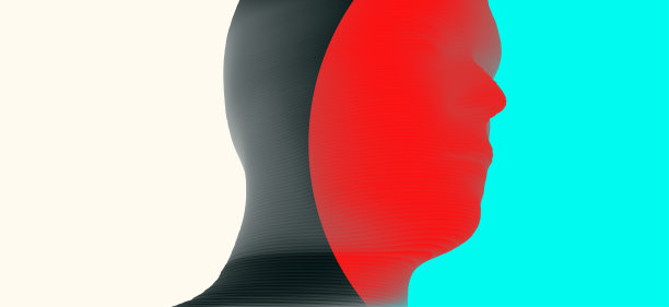 正面的看法。采用颜色梯度的抽象人头剪影。商业演示文稿、传单或海报的简约设计。3 d矢量插图。图片下载
