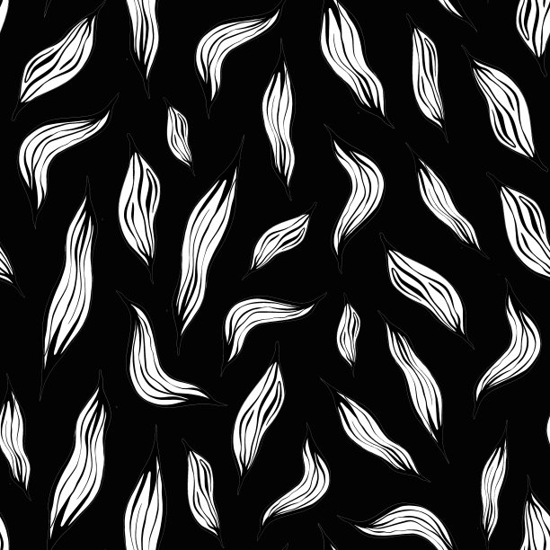 手绘无缝模式与树叶在黑色的背景图片下载