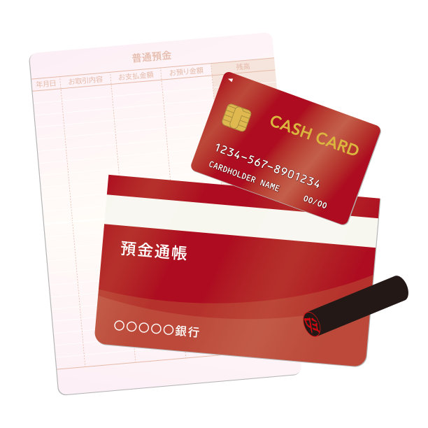 存折和印章和现金卡矢量插图图片下载