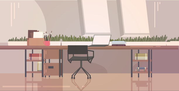 创意工作场所空无一人，办公室内部水平图片下载