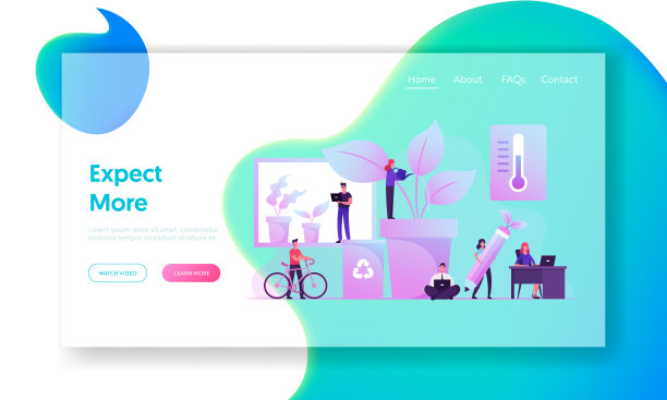 Eco Technologies for Work网站登陆页面。商务人员在绿色植物的现代办公室工作。创造性的人与笔记本电脑成功的团队网页横幅。卡通平面矢量插图图片下载