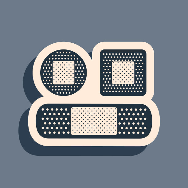 黑色设置绷带石膏图标孤立在灰色背景。医用石膏、胶粘绷带、弹性织物绷带。长长的阴影风格。矢量图图片下载