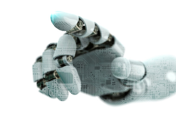 一个机器人手臂的3d渲染与手指和食指指出股票照片图片下载