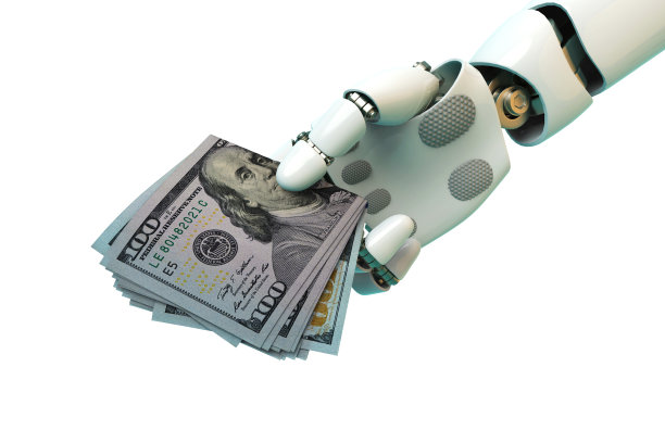 3d渲染金融技术概念小猪储蓄罐和机器人手臂库存照片图片下载