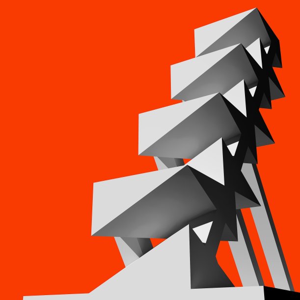 实验性抽象雕塑构成。现代3D装置艺术。纪念碑的建筑设计。红色的背景。图片下载