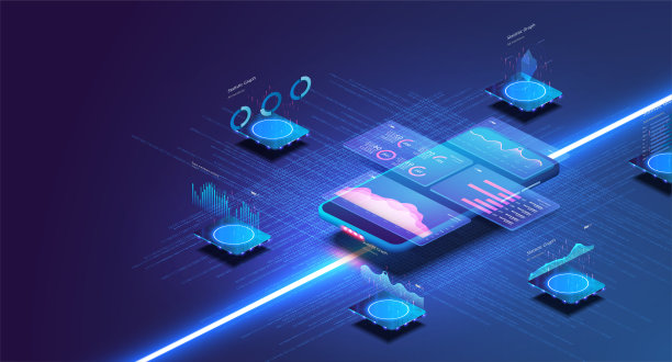 在线统计和数据分析。数字货币市场、投资、金融和交易。完美的网页设计，横幅和展示。数字业务分析。金融发展。向量,蓝色图片下载