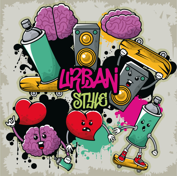 涂鸦城市风格海报与设置图标图片下载