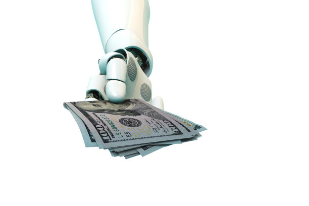 3d渲染金融技术概念小猪储蓄罐和机器人手臂库存照片图片下载