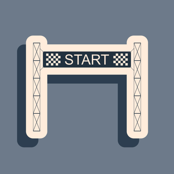 黑色起始线图标孤立在灰色背景上。开始的象征。长长的阴影风格。矢量图图片下载