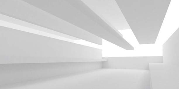 抽象的白色建筑空间与光线投射在表面上的阴影，透视的未来设计，3d渲染。图片下载