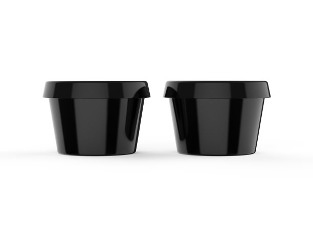 圆形的黑色塑料容器黄油，化妆品奶油或人造黄油，模型模板在孤立的白色背景，3d插图。图片下载