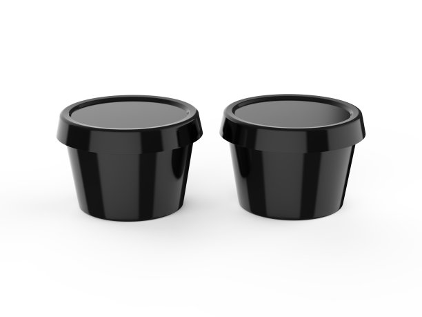 圆形的黑色塑料容器黄油，化妆品奶油或人造黄油，模型模板在孤立的白色背景，3d插图。图片下载
