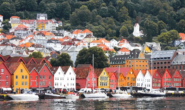 在卑尔根，挪威，斯堪的纳维亚的Bryggen历史建筑的观点图片下载