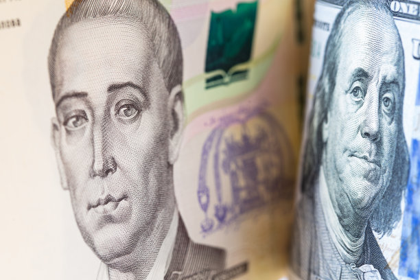 100美元和500格里夫纳纸币。富兰克林和斯科沃罗达对峙图片下载