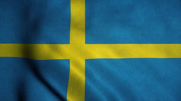 瑞典的国旗。瑞典国旗迎风飘扬，无缝循环。瑞典国家的象征。三维演示图片下载